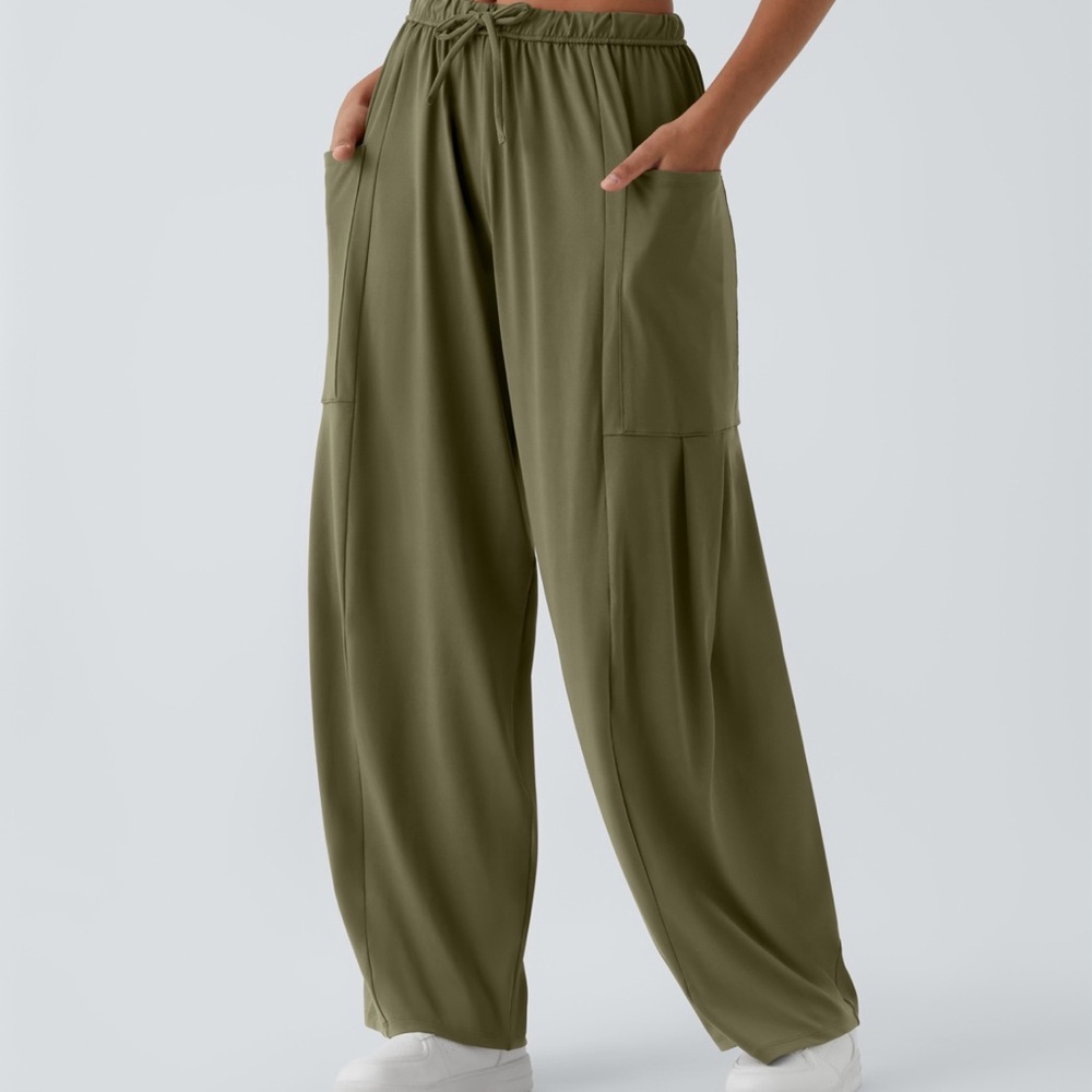 Halara Side Pocket Palazzo Wide Leg Pants Olive Green Women’s Size XL